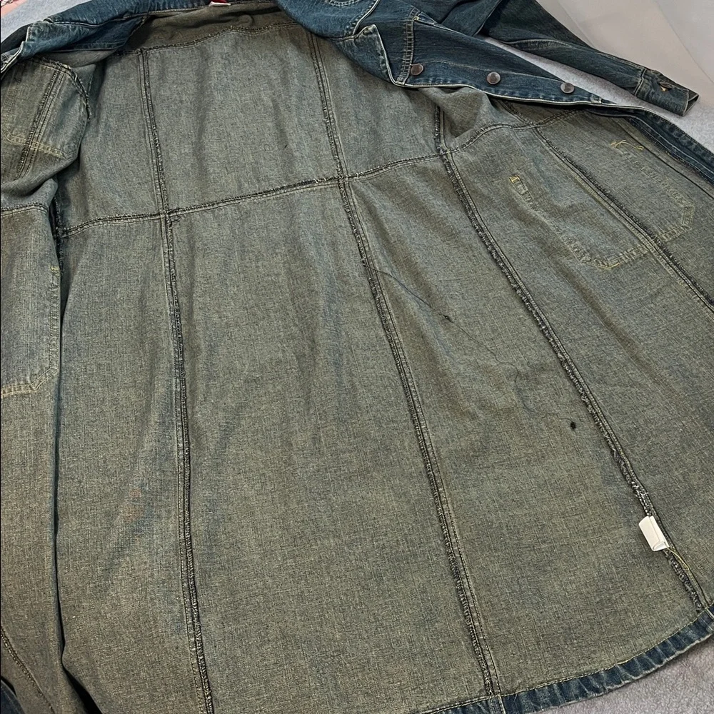 Vintage Y2K Duster Denim Jacket Coat Womens Medium Button Western Festival Long - Picture 7 of 13